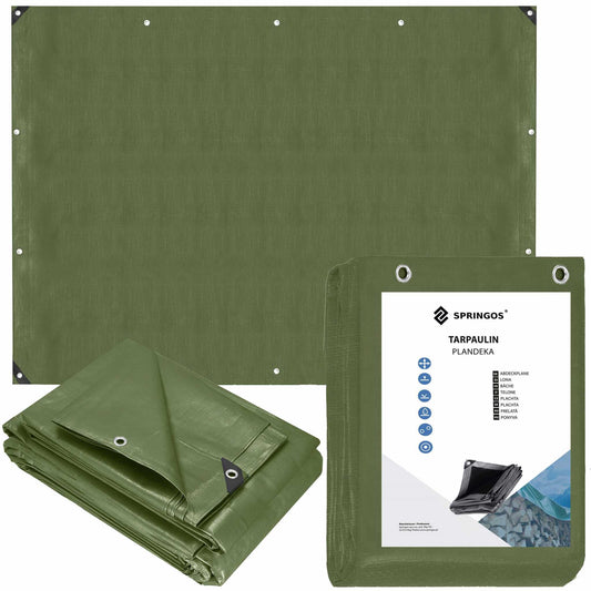 Heavy-Duty Protective Tarp Springos GA2128, 4 × 8 m, 120 g/m², Green/Silver with Grommets