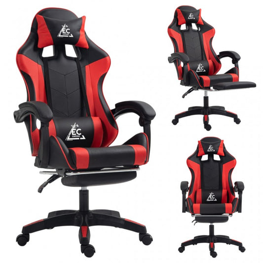 Spēļu krēsls EC Gaming, 51 x 53 x 125 - 133 cm, melna krās/sarkana krās.