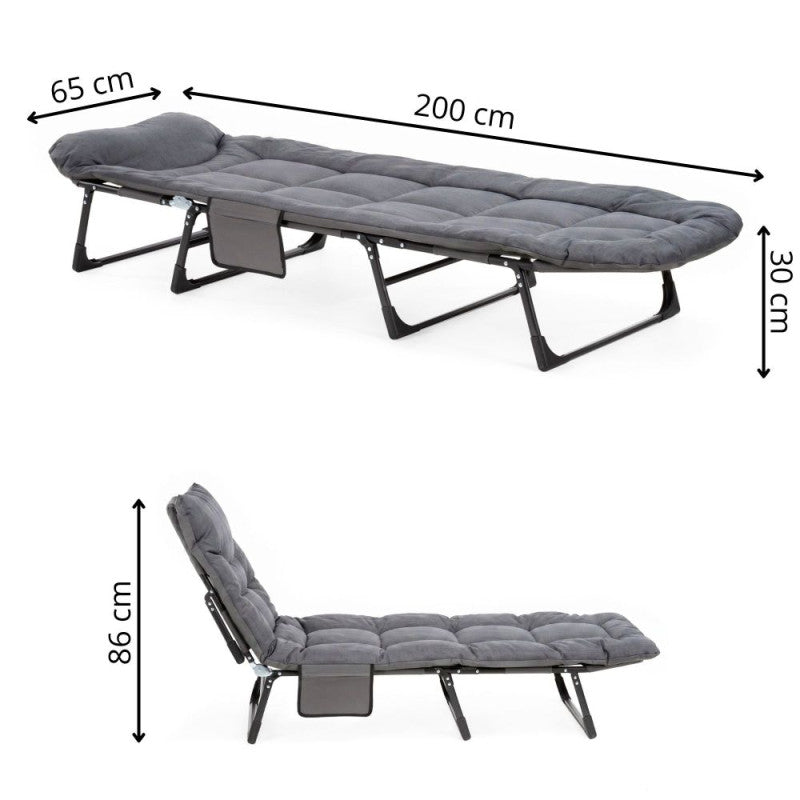 Saliekamā kempinga gulta / gultas-krēsls Springos CS0188 ar regulējamu atzveltni, pelēka, CS0188