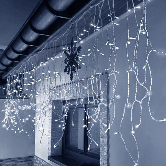Светодиодная гирлянда-занавес «Сосульки» Springos 300 LED с пультом ДУ, 14.5 м, холодный белый