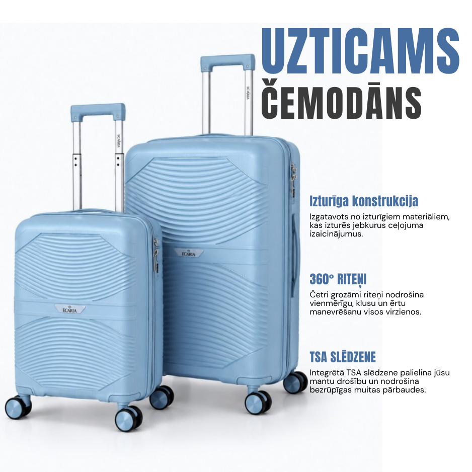 Travel suitcase Ecarla, L size, light blue