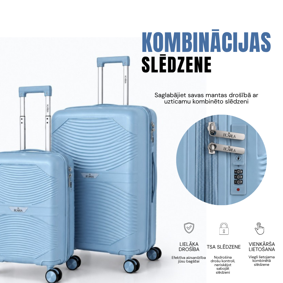 Travel suitcase set Ecarla, 3 pcs, light blue