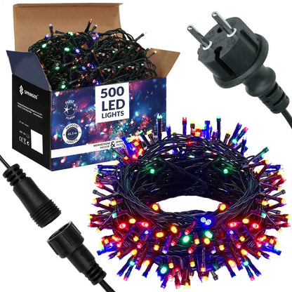 Ziemassvētku LED virtene Springos CL0539 (500 LED), 41,5 m, daudzkrāsu (Multicolor) ar auksti baltu FLASH zibšņu efektu, CL0539