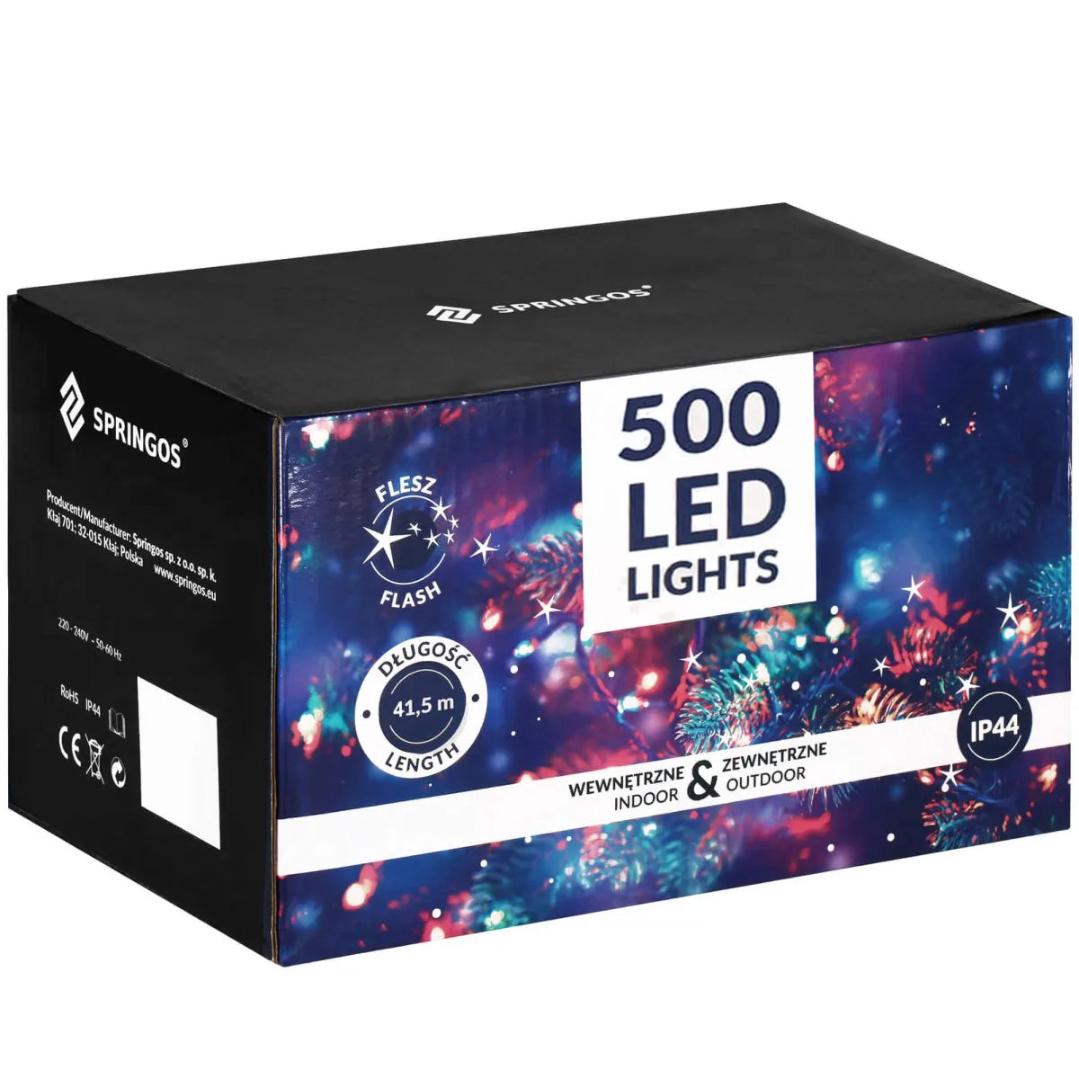 Ziemassvētku LED virtene Springos CL0539 (500 LED), 41,5 m, daudzkrāsu (Multicolor) ar auksti baltu FLASH zibšņu efektu, CL0539