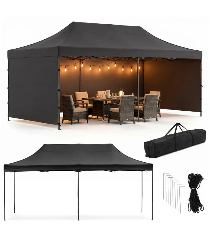 Large Pop-Up Garden Gazebo Event Tent Springos GP0008, 3 × 6 m, Black, with Sidewalls Set & Carry Bag