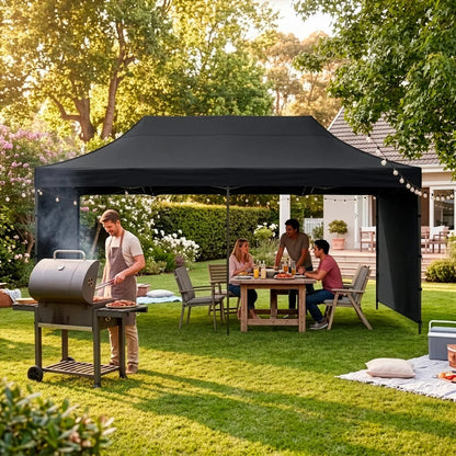 Large Pop-Up Garden Gazebo Event Tent Springos GP0008, 3 × 6 m, Black, with Sidewalls Set & Carry Bag