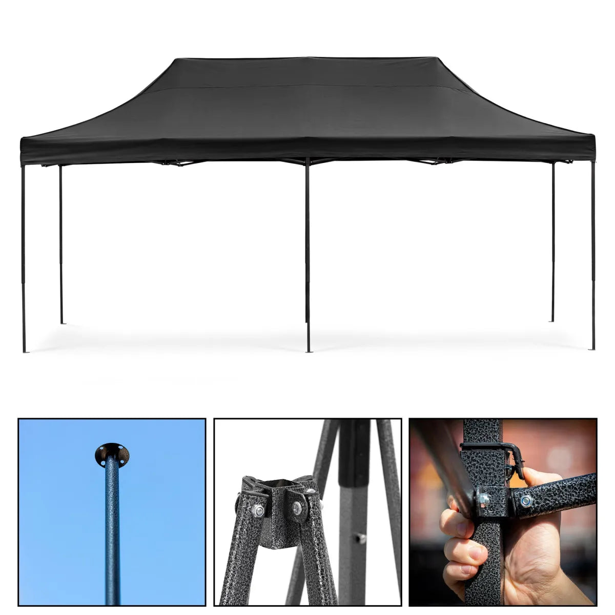 Large Pop-Up Garden Gazebo Event Tent Springos GP0008, 3 × 6 m, Black, with Sidewalls Set & Carry Bag