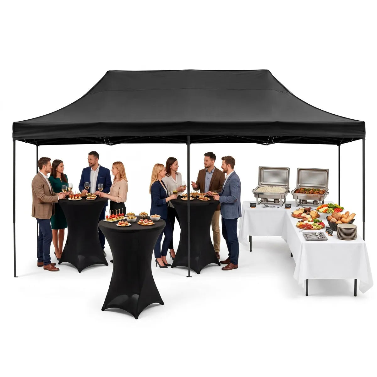 Large Pop-Up Garden Gazebo Event Tent Springos GP0008, 3 × 6 m, Black, with Sidewalls Set & Carry Bag