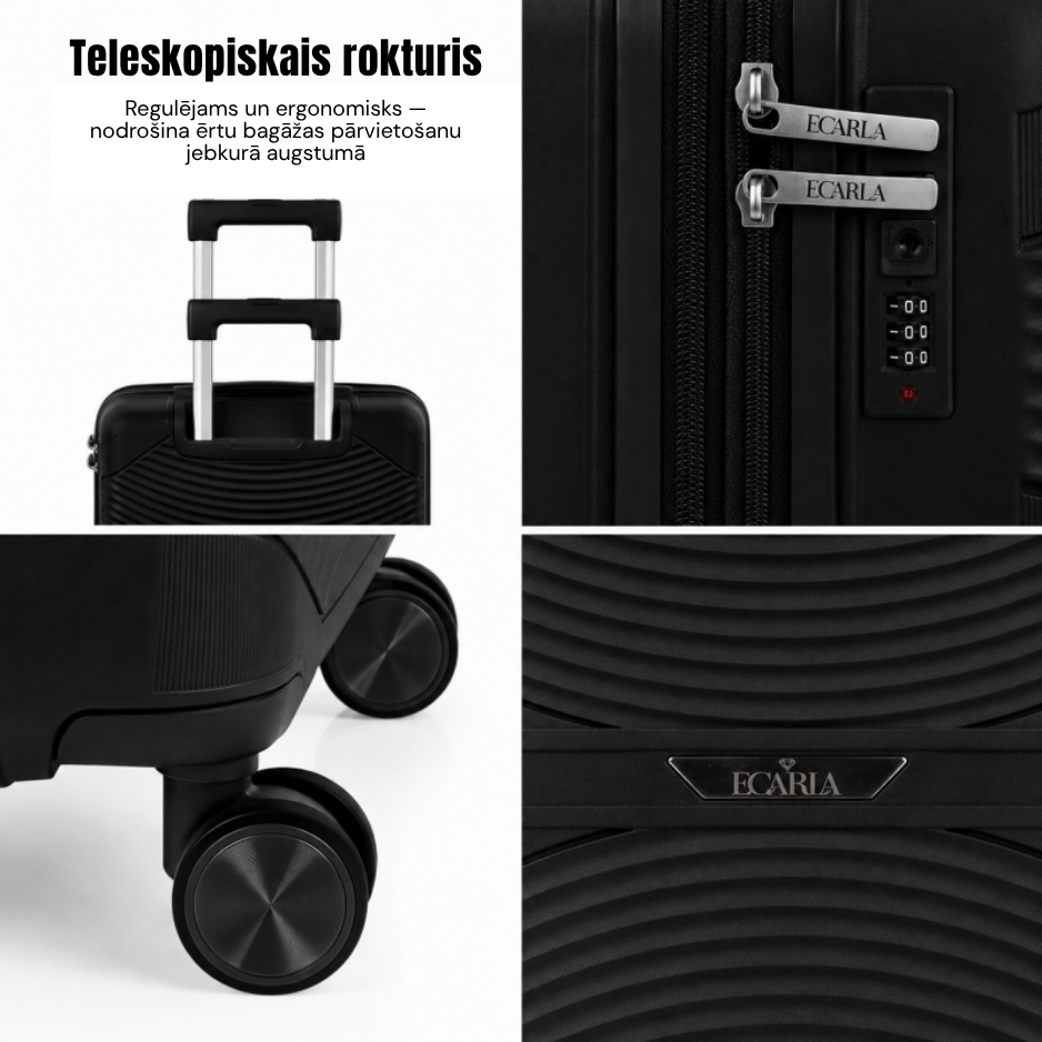 Ceļojuma koferu komplekts, Ecarla, 3 gab., melns