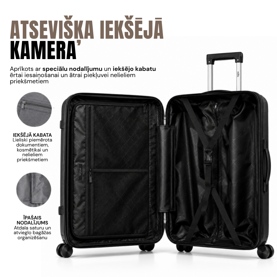 Ceļojuma koferis Ecarla, M izmērs, melns