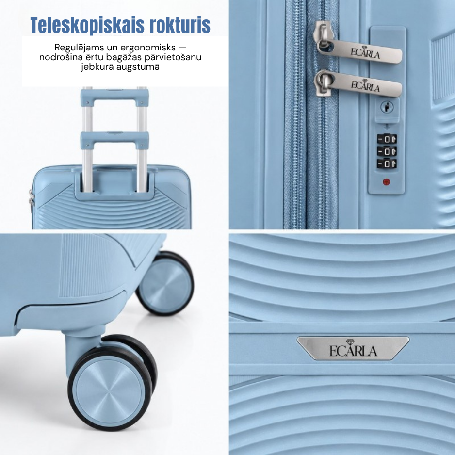 Travel suitcase Ecarla, L size, light blue