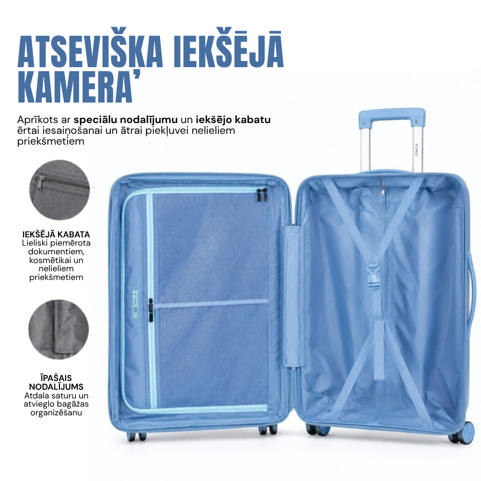 Travel suitcase Ecarla, L size, light blue