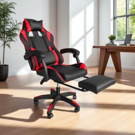 Gaming krēsls ar kāju balstu STRIKER ONE, ādas imitācija - sarkans