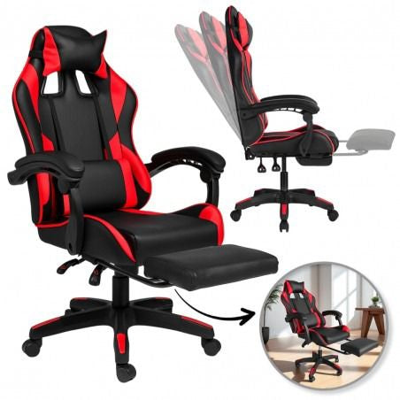 Gaming krēsls ar kāju balstu STRIKER ONE, ādas imitācija - sarkans