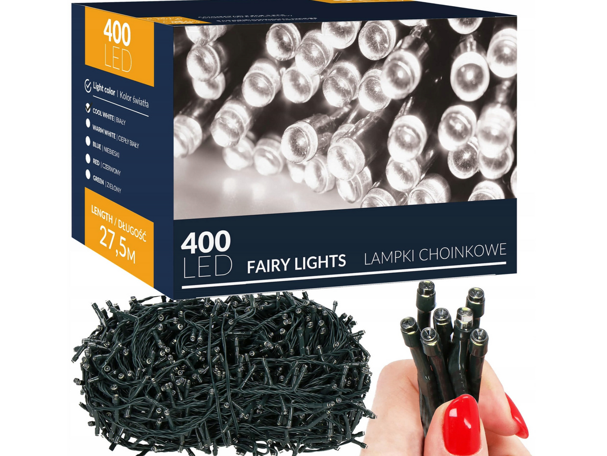 Ziemassvētku LED virtene Springos CL0402 (400 LED), 27,5 m, auksti balta, 8 režīmi