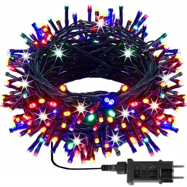 Ziemassvētku LED virtene Springos CL0545 (500 LED), 27.5 m, daudzkrāsu (Multicolor) ar auksti baltu FLASH zibšņu efektu, IP44, CL0545