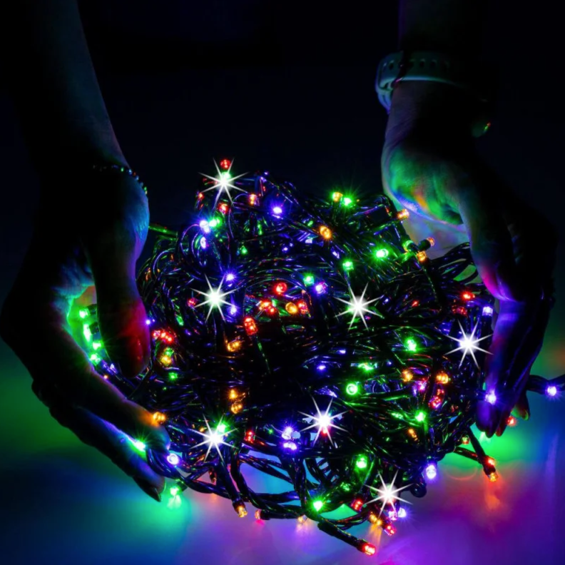 Ziemassvētku LED virtene Springos CL0545 (500 LED), 27.5 m, daudzkrāsu (Multicolor) ar auksti baltu FLASH zibšņu efektu, IP44, CL0545