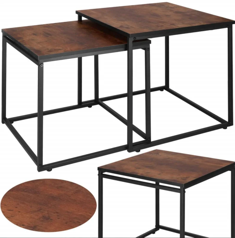 Set of 2 Coffee Tables Springos Nesto HF0024, Loft Style, Black Metal Frame Brown & Wood Finish, HF0024