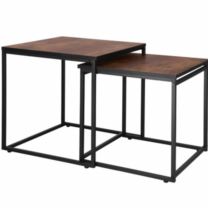 Set of 2 Coffee Tables Springos Nesto HF0024, Loft Style, Black Metal Frame Brown & Wood Finish, HF0024