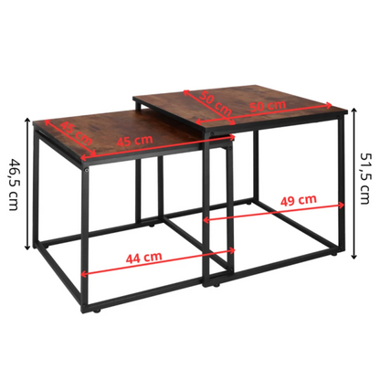 Set of 2 Coffee Tables Springos Nesto HF0024, Loft Style, Black Metal Frame Brown & Wood Finish, HF0024
