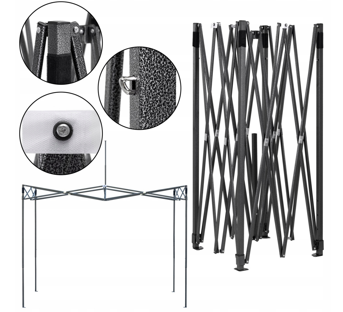 Saliekama dārza nojume / pasākumu telts Springos GP0011, 3 × 3 m, pelēka, ar sānu sienu un somu