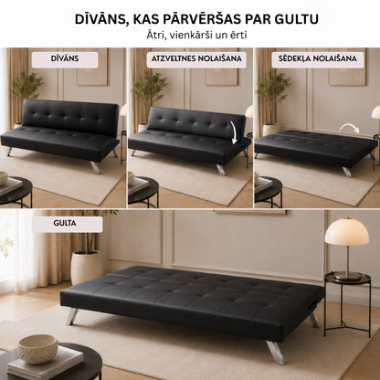 Izvelkams dīvāns FLEX SOF04CZ – Melna mākslīgā āda (167 cm)