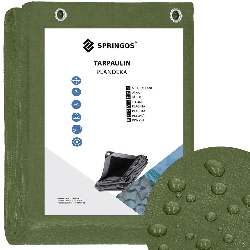Защитный тент-брезент Springos GA2127, 5 × 8 м, 120 г/м², зелёный