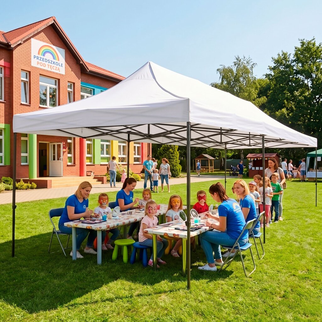 Liela saliekamā dārza nojume / pasākumu telts Springos, 3×6 m, balta, ar sānu sienām, GP0006