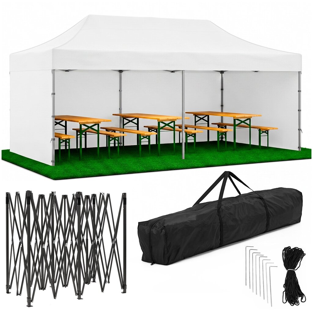 Liela saliekamā dārza nojume / pasākumu telts Springos, 3×6 m, balta, ar sānu sienām, GP0006