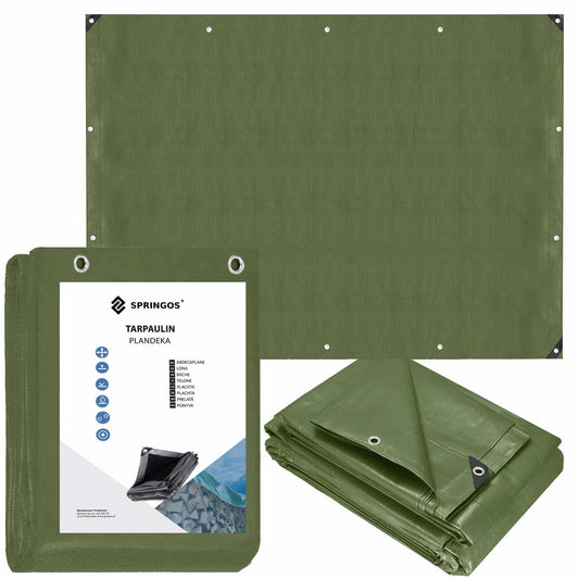 Heavy-Duty Protective Tarp Springos GA2128, 4 × 8 m, 120 g/m², Green/Silver with Grommets