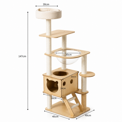 Cat tree with sisal posts for sharpening nails (147 cm), cream