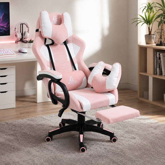 Spēļu krēsls EC Gaming, 51 x 53 x 125 - 133 cm, rozā
