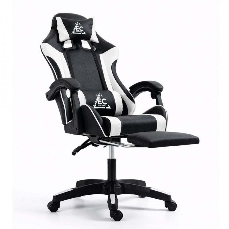 Spēļu krēsls EC Gaming, 51 x 53 x 125 - 133 cm, melna krās/balta krās.