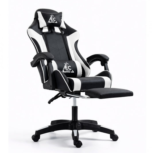 Spēļu krēsls EC Gaming, 51 x 53 x 125 - 133 cm, melna krās/balta krās.