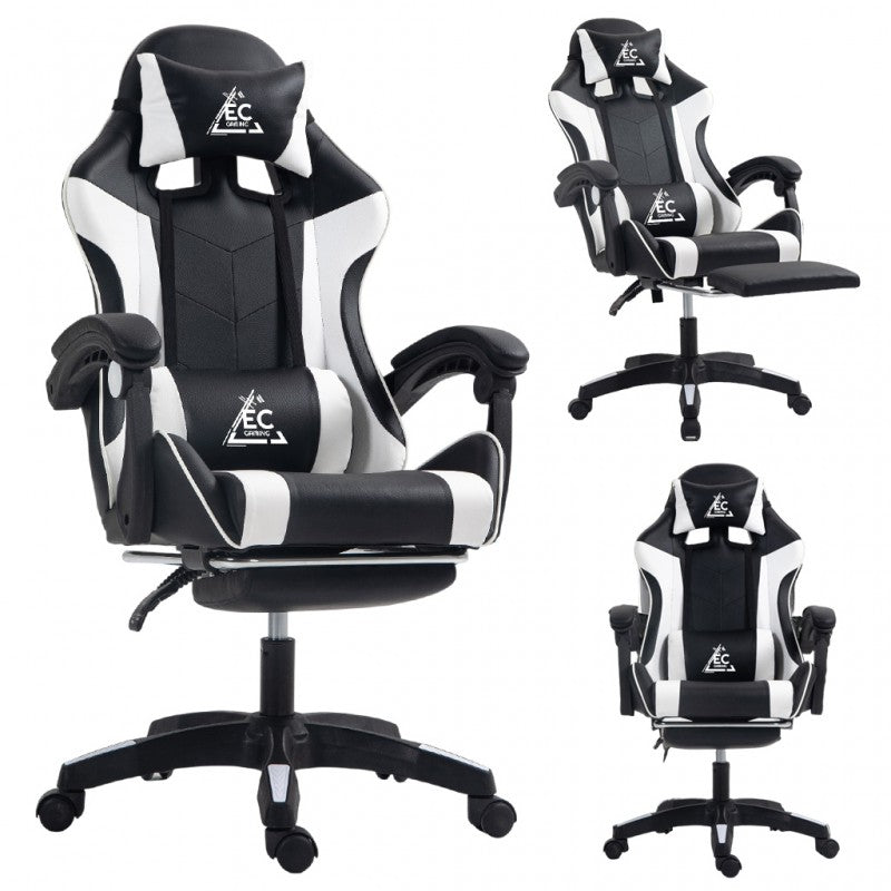 Spēļu krēsls EC Gaming, 51 x 53 x 125 - 133 cm, melna krās/balta krās.