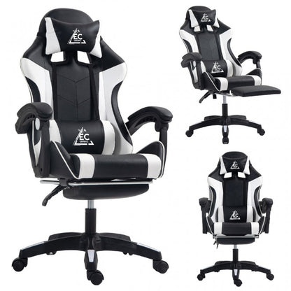 Spēļu krēsls EC Gaming, 51 x 53 x 125 - 133 cm, melna krās/balta krās.