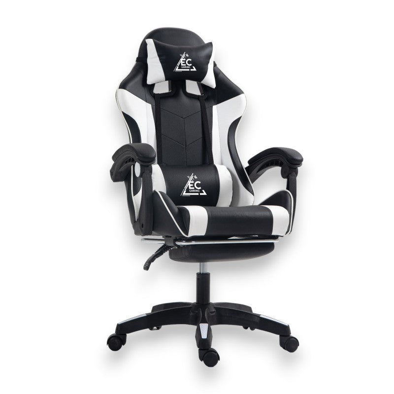 Spēļu krēsls EC Gaming, 51 x 53 x 125 - 133 cm, melna krās/balta krās.