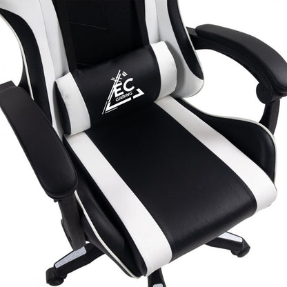 Spēļu krēsls EC Gaming, 51 x 53 x 125 - 133 cm, melna krās/balta krās.