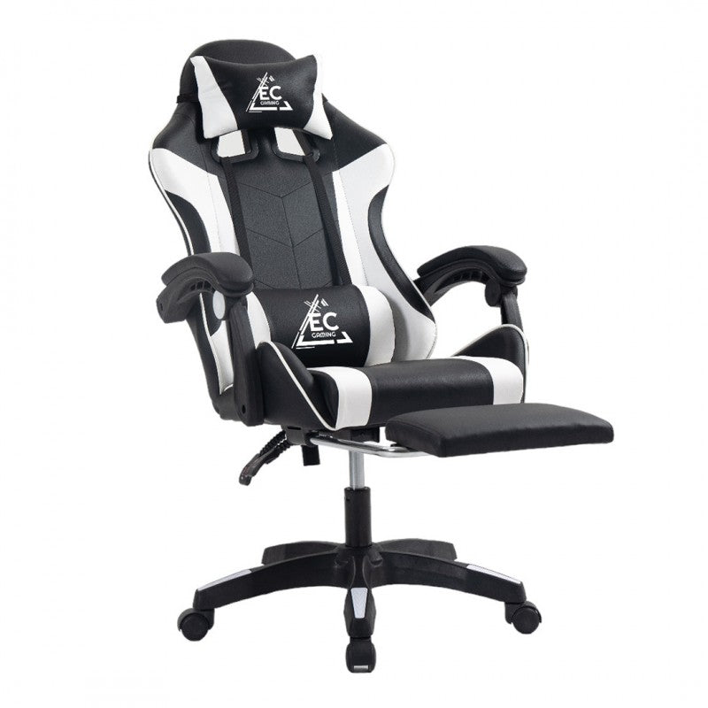 Spēļu krēsls EC Gaming, 51 x 53 x 125 - 133 cm, melna krās/balta krās.