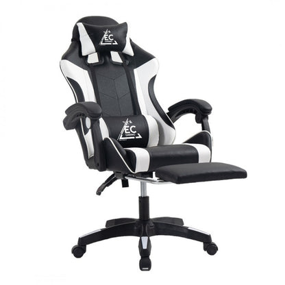 Spēļu krēsls EC Gaming, 51 x 53 x 125 - 133 cm, melna krās/balta krās.