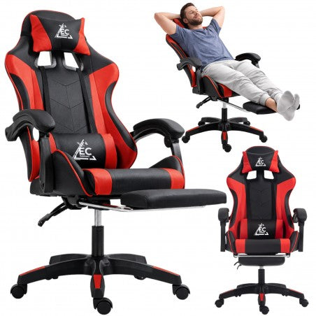 Spēļu krēsls EC Gaming, 51 x 53 x 125 - 133 cm, melna krās/sarkana krās.