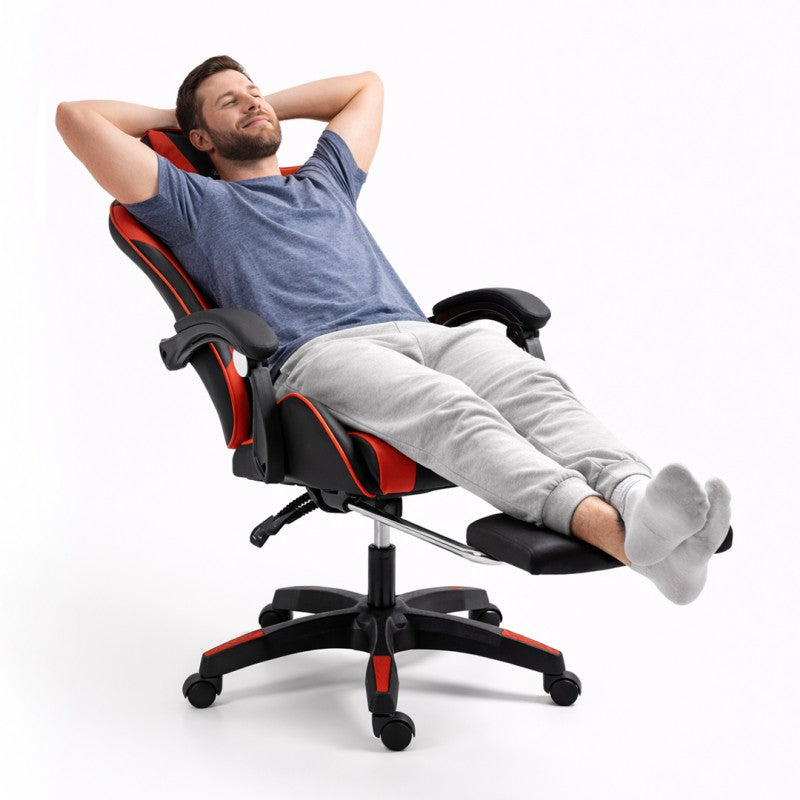 Spēļu krēsls EC Gaming, 51 x 53 x 125 - 133 cm, melna krās/sarkana krās.
