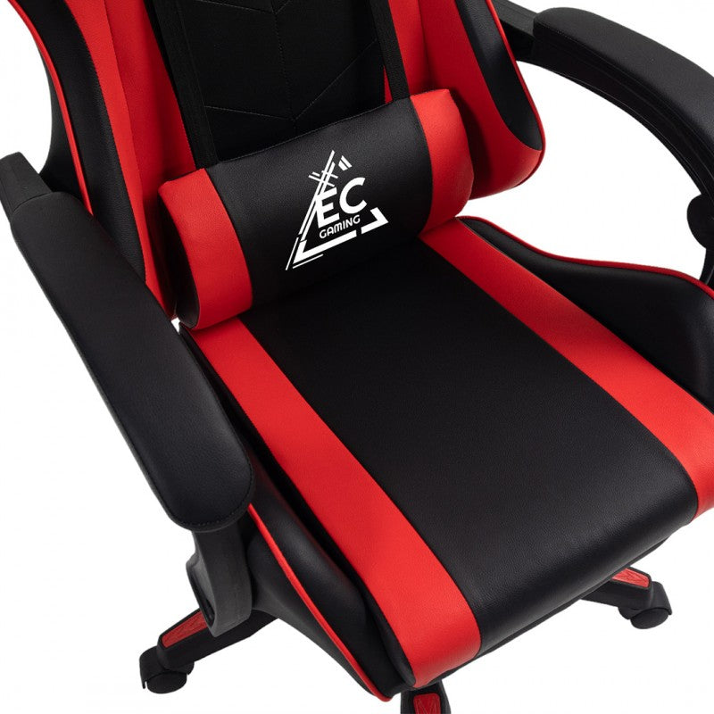 Spēļu krēsls EC Gaming, 51 x 53 x 125 - 133 cm, melna krās/sarkana krās.