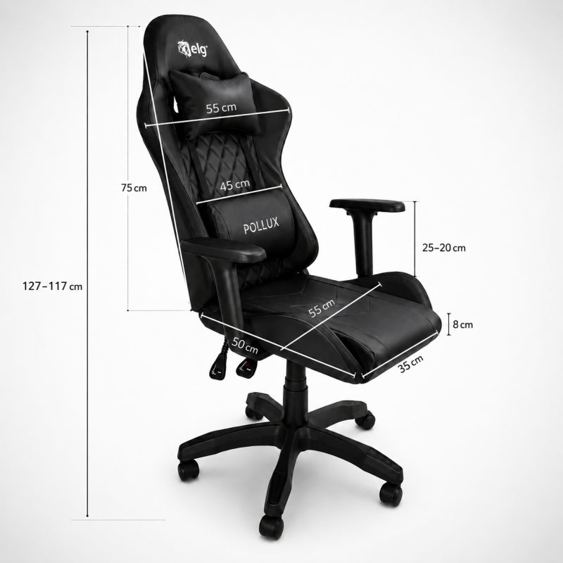 Gaming datorkrēsls ar RGB apgaismojumu, masāžas funkciju, melns
