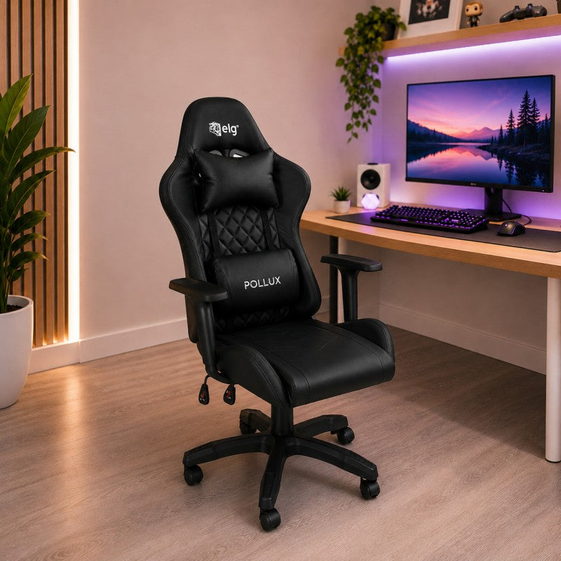 Gaming datorkrēsls ar RGB apgaismojumu, masāžas funkciju, melns
