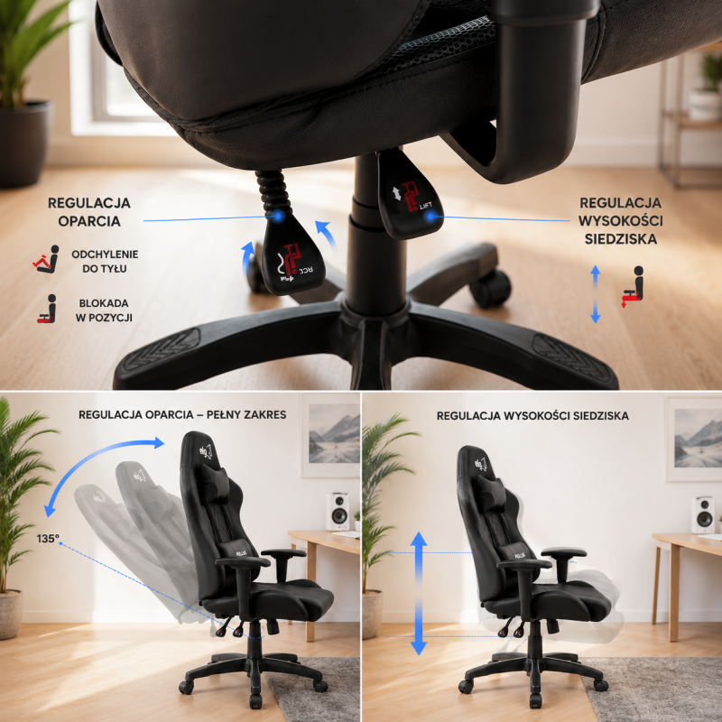 Gaming datorkrēsls ar RGB apgaismojumu, masāžas funkciju, melns