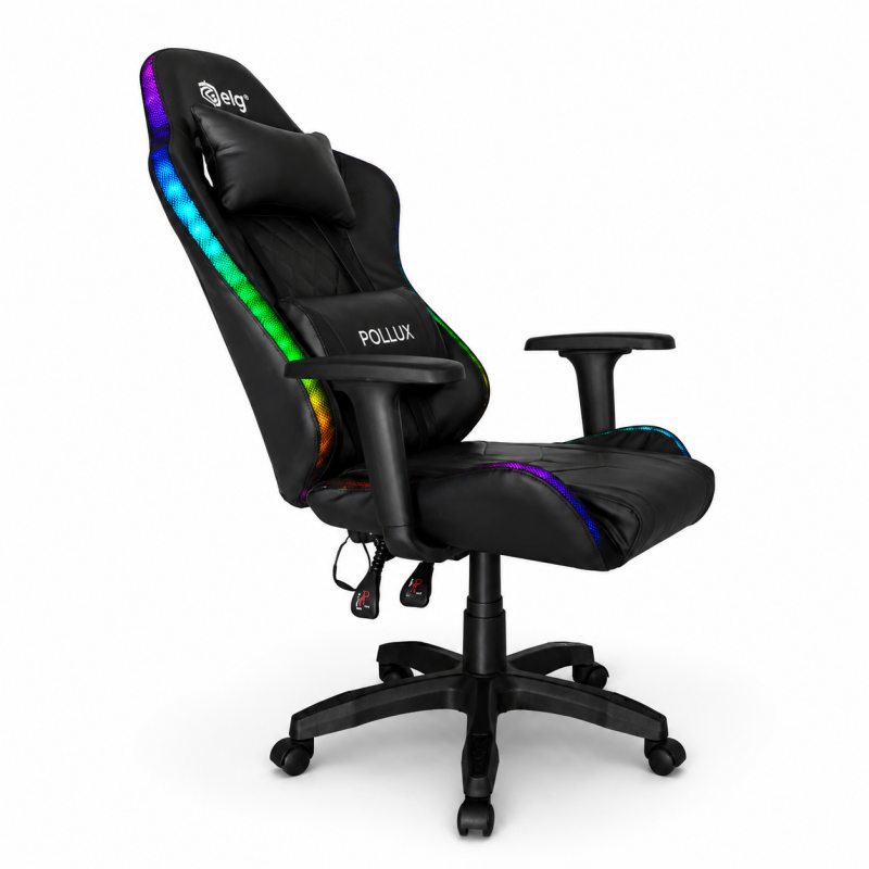 Gaming datorkrēsls ar RGB apgaismojumu, masāžas funkciju, melns