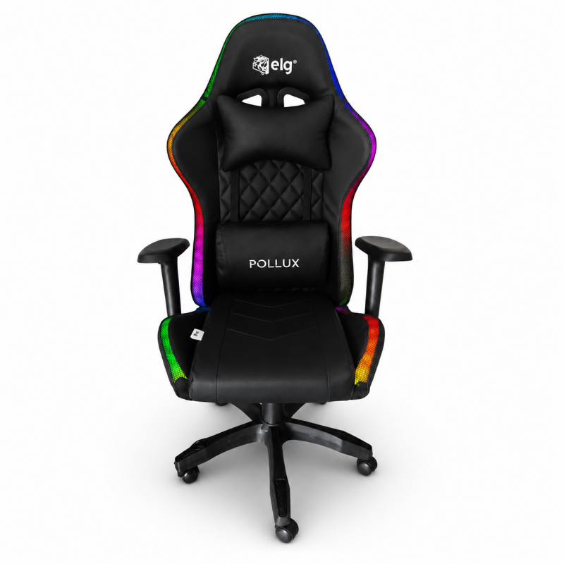 Gaming datorkrēsls ar RGB apgaismojumu, masāžas funkciju, melns