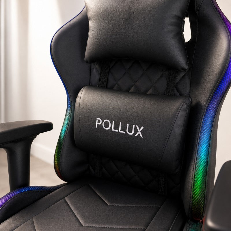 Gaming datorkrēsls ar RGB apgaismojumu, masāžas funkciju, melns