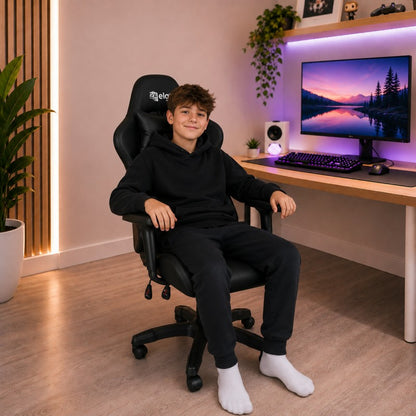 Gaming datorkrēsls ar RGB apgaismojumu, masāžas funkciju, melns